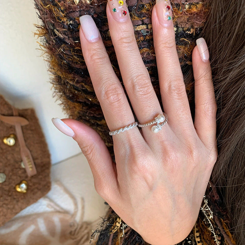 [Special Offer Products] New Medieval Twist Pearl Opening Ring Women's Retro Light Luxury Fashion Ring High Sense Versatile Ring Women