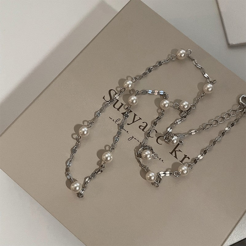[Special Offer Products] Light Luxury Niche Sweater Chain Gypsy Sterling Silver ins Pearl Necklace Women's Design Fashion Collarbone Chain