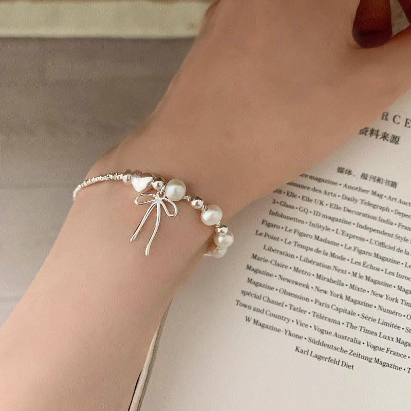 [Special Offer Products] Simple tassel bow pearl broken silver bracelet women's light luxury niche exquisite versatile high-end hand jewelry
