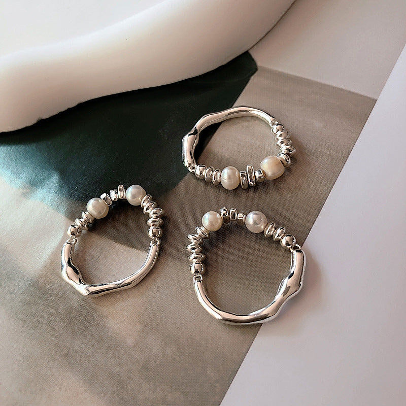 [Special Offer Products] Freshwater Natural Pearl Broken Silver Ring Women's Light Luxury Index Finger Elastic Niche Design Fashion Personality Versatile Ring