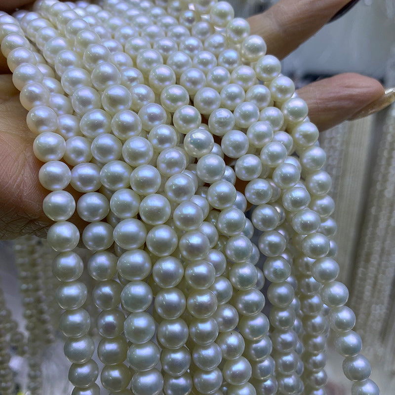 Natural freshwater pearls about 6-7mm near round beads handmade DIY necklace bracelet loose bead accessories