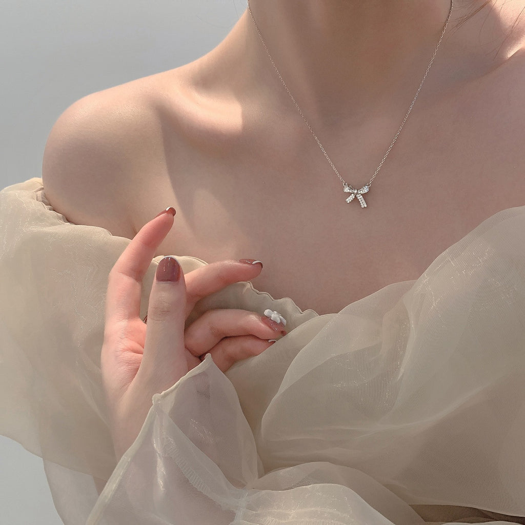 [Special Offer Products] Niche Simple Pearl Bow Series 925 Sterling Silver Gentle Necklace Female Sweet Small Fresh Temperament Clavicle Chain