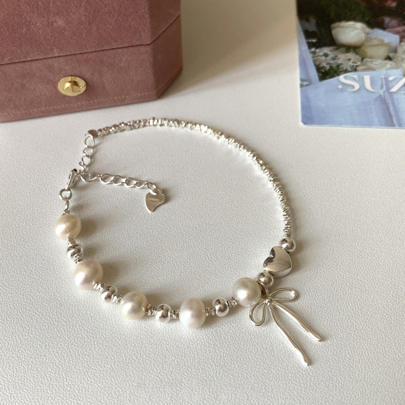 [Special Offer Products] Simple tassel bow pearl broken silver bracelet women's light luxury niche exquisite versatile high-end hand jewelry