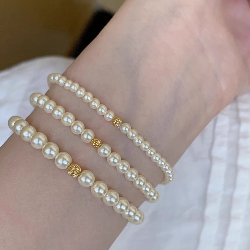 [Special Offer Products] High Gloss Sleek Pearl Bracelet Women's Elastic Temperament Niche Premium Light Luxury Jewelry Beaded Versatile New Products