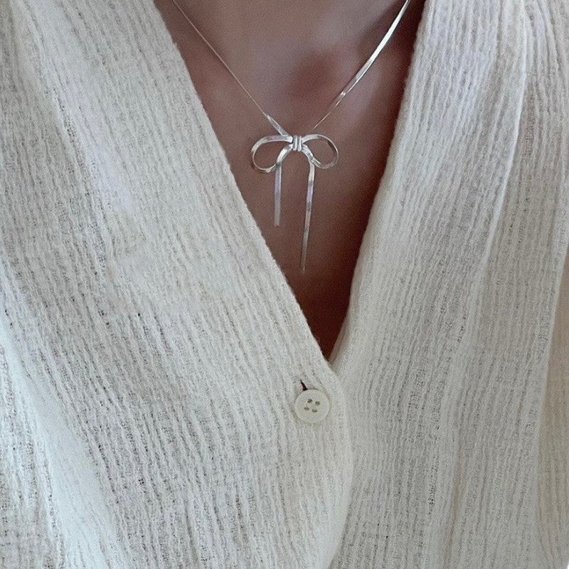 [Special Offer Products] Niche Simple Pearl Bow Series 925 Sterling Silver Gentle Necklace Female Sweet Small Fresh Temperament Clavicle Chain