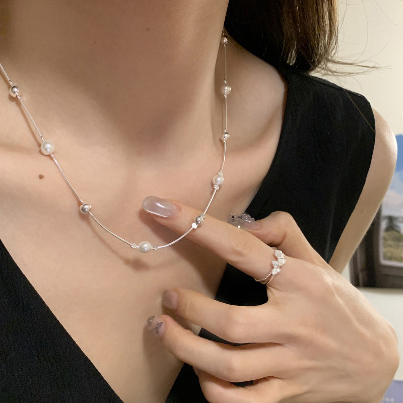 [Special Offer Products] Niche Design Snake Bone Pearl Necklace Women's New Popular Temperament Versatile Premium Light Luxury Clavicle Chain
