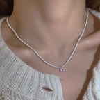 [Special Offer Products] Niche Simple Style Plain Silver Pearl Sapphire Necklace Women's ins Versatile Collarbone Chain Premium Jewelry