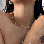 Summer pearl flower necklace fashion titanium steel necklace waist chain anklet set gold-plated titanium steel