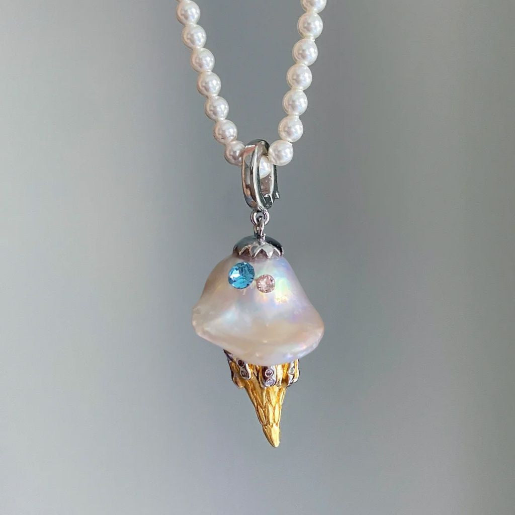 European and American fashion pearl chain ice cream necklace women's light luxury niche design sense collarbone chain jewelry