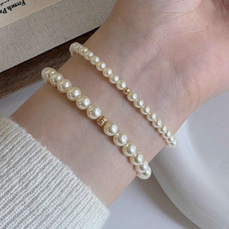[Special Offer Products] High Gloss Sleek Pearl Bracelet Women's Elastic Temperament Niche Premium Light Luxury Jewelry Beaded Versatile New Products