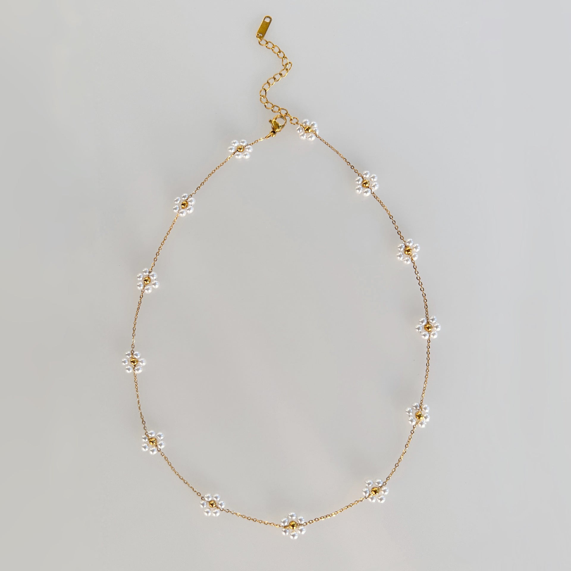 Summer pearl flower necklace fashion titanium steel necklace waist chain anklet set gold-plated titanium steel