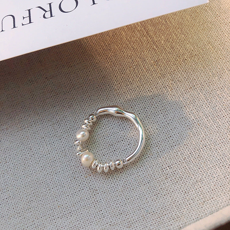 [Special Offer Products] Freshwater Natural Pearl Broken Silver Ring Women's Light Luxury Index Finger Elastic Niche Design Fashion Personality Versatile Ring