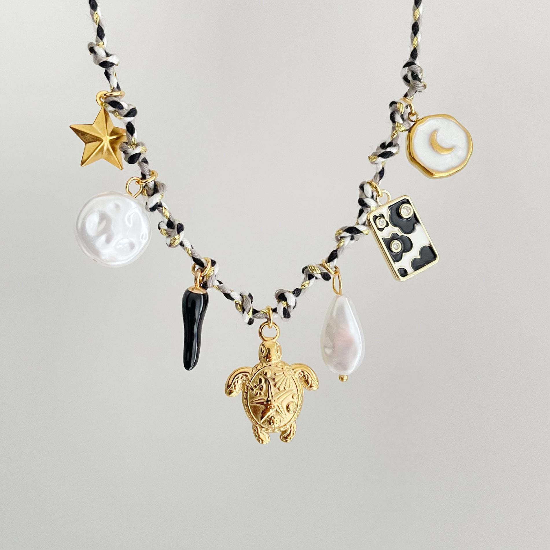 New summer shell starfish butterfly turtle pepper elephant pearl necklace DIY multi-pendant colored rope