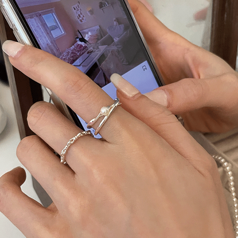 [Special Offer Products] Niche Design Pearl 925 Sterling Silver Fine Ring High Sense Hollow Light Luxury Personality Index Finger Ring Adjustable