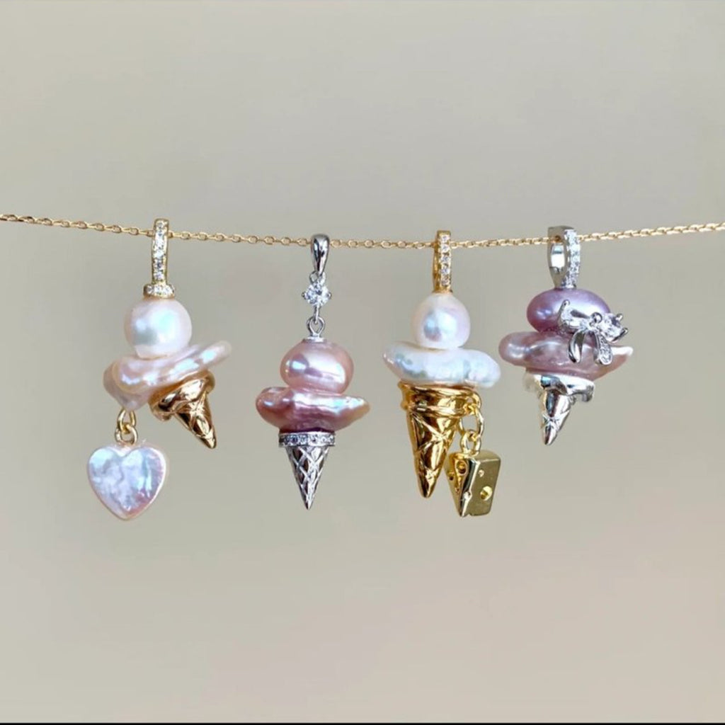 European and American new pearl ice cream necklace niche dly pendant necklace collarbone chain electroplated 18k gold
