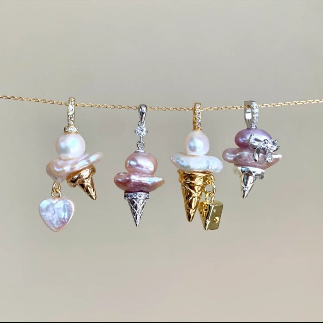European and American new pearl ice cream necklace niche dly pendant necklace collarbone chain electroplated 18k gold