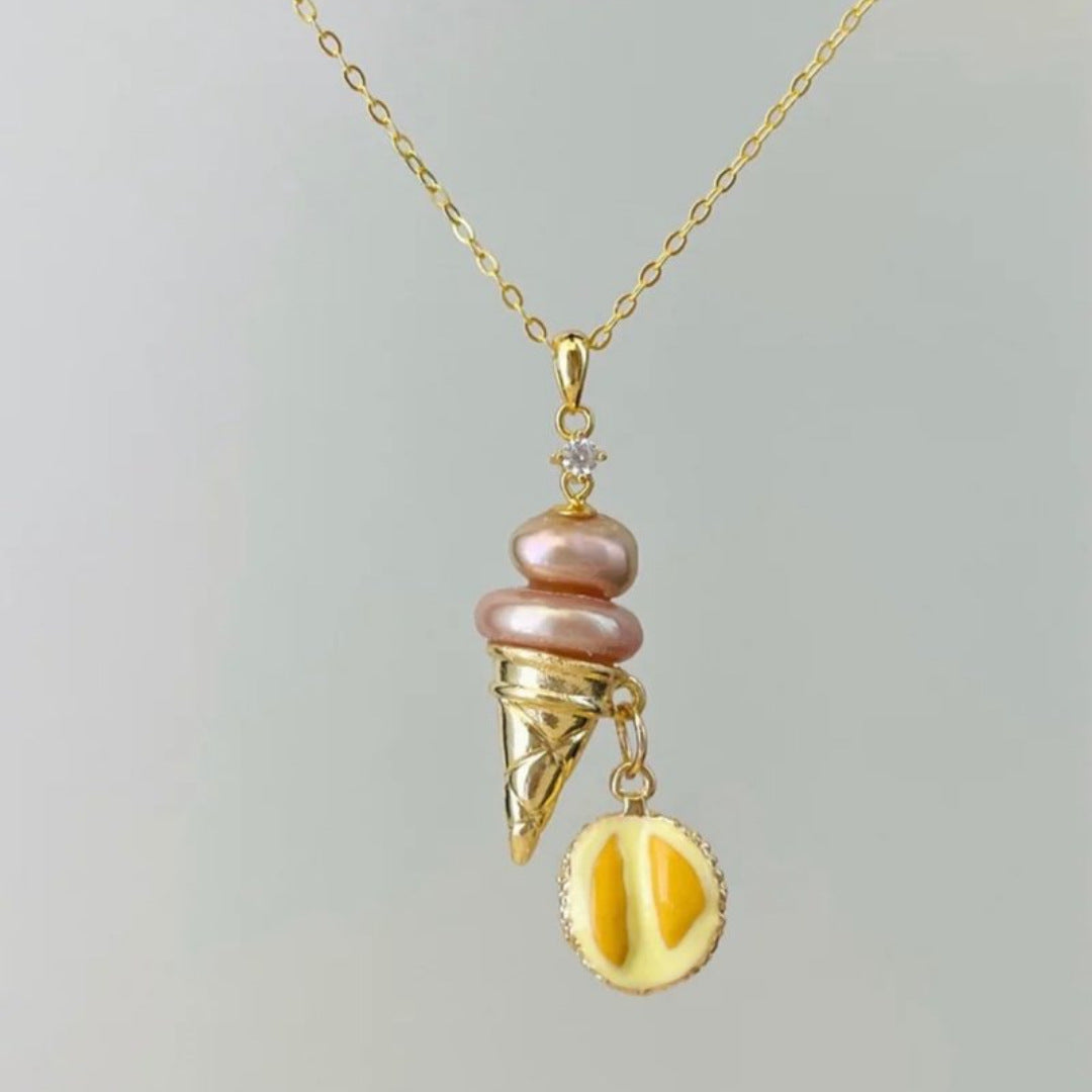European and American new pearl ice cream necklace niche dly pendant necklace collarbone chain electroplated 18k gold
