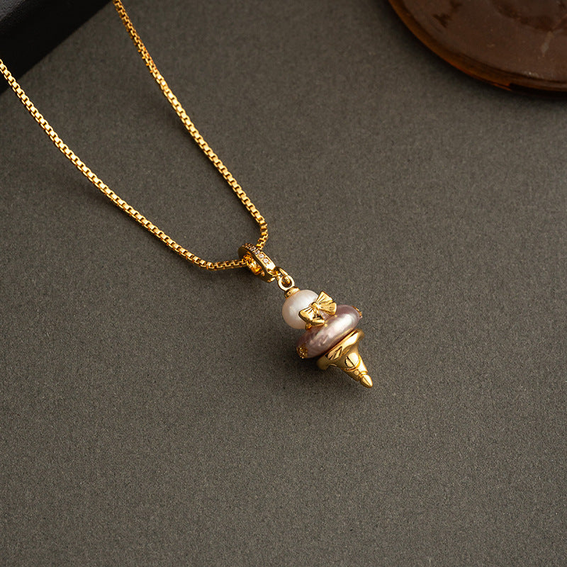 Fashion Baroque Pearl Ice Cream Buckle Pendant Necklace Women's Light Luxury Niche Design Clavicle Chain