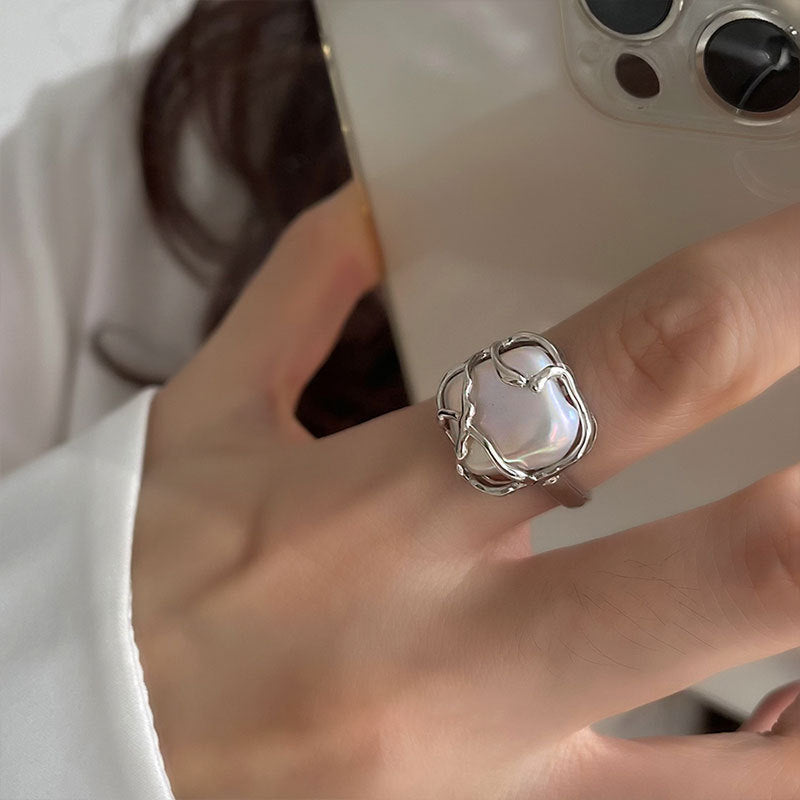 [Special Offer Products] 925 Sterling Silver Index Finger Ring Women's ins Wind Pearl Cold Wind Fashion High Design Light Luxury Versatile Ring