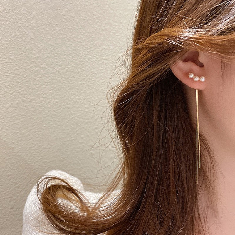 [Special Offer Products] Light Luxury Pearl Double Layer Earrings Combination Silver Needle Premium Sense Diamond-set Earclips Niche Stud Earrings Temperament Women's Simple Earrings