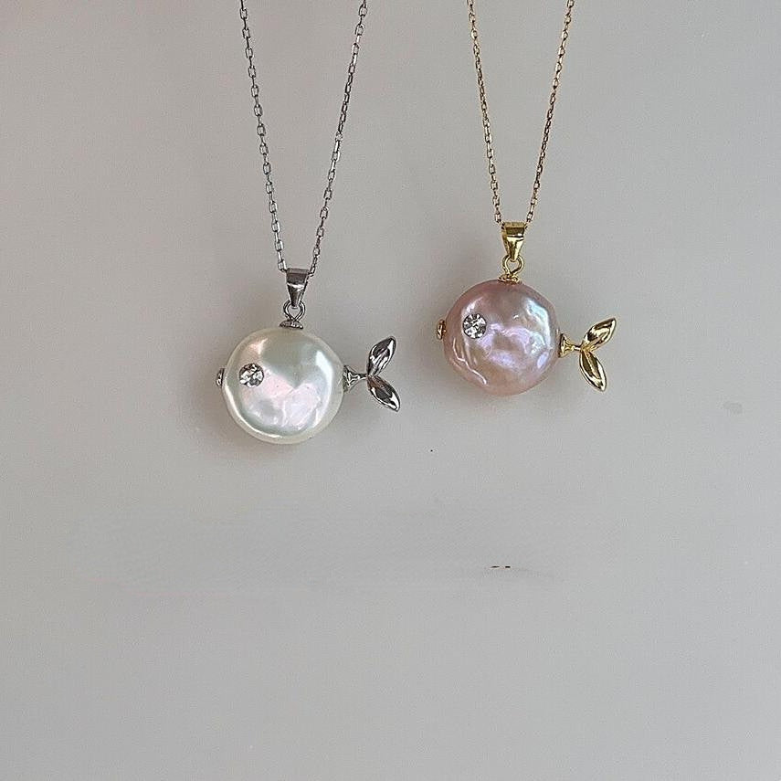 Sea World Clownfish Necklace Natural Pearl Big Head Fish Pendant Jewelry Goldfish Kiss Fish Collarbone Chain