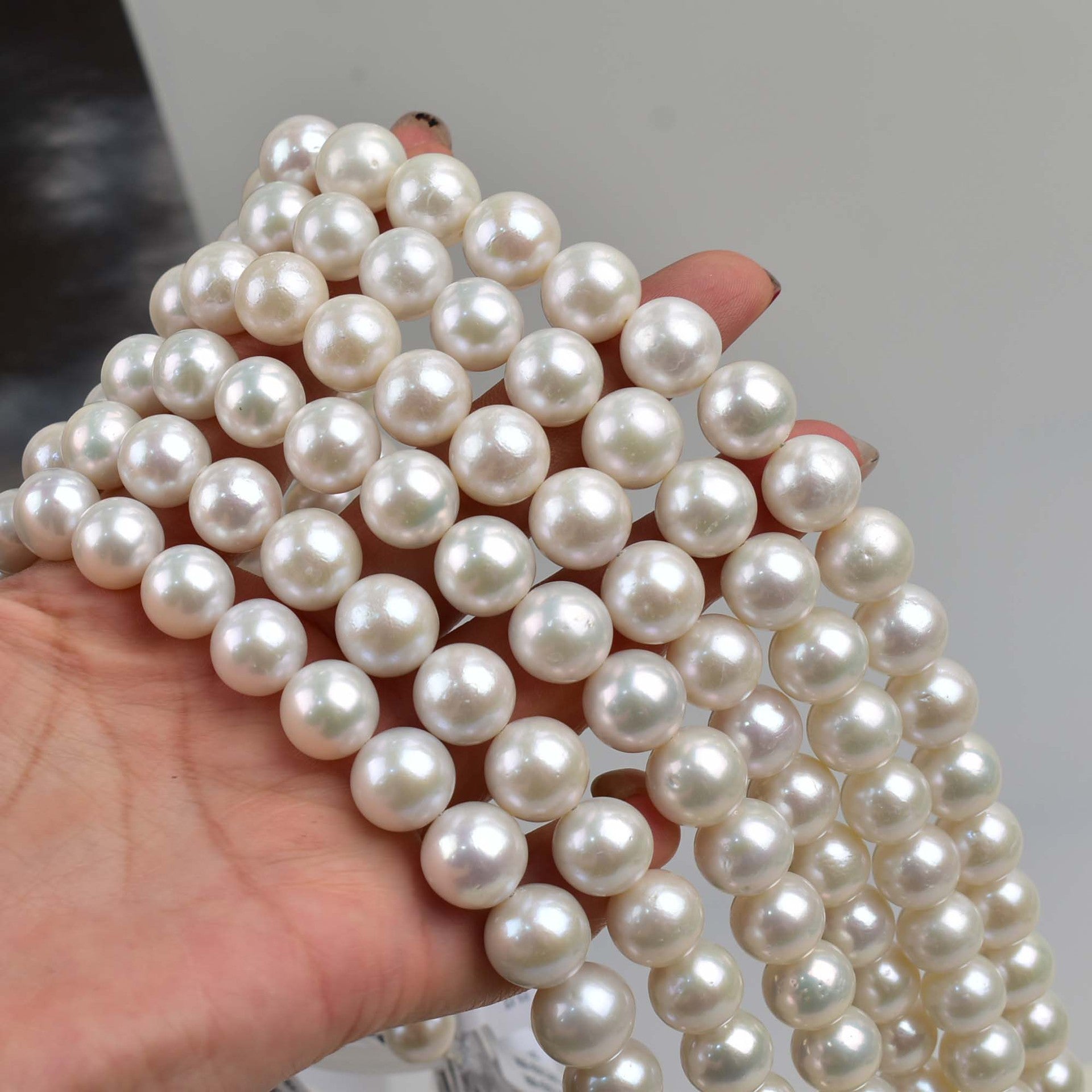 Freshwater Edison pearl necklace 11-13mm near-round strong light and flaws, high-end pearl necklace extra large work in progress