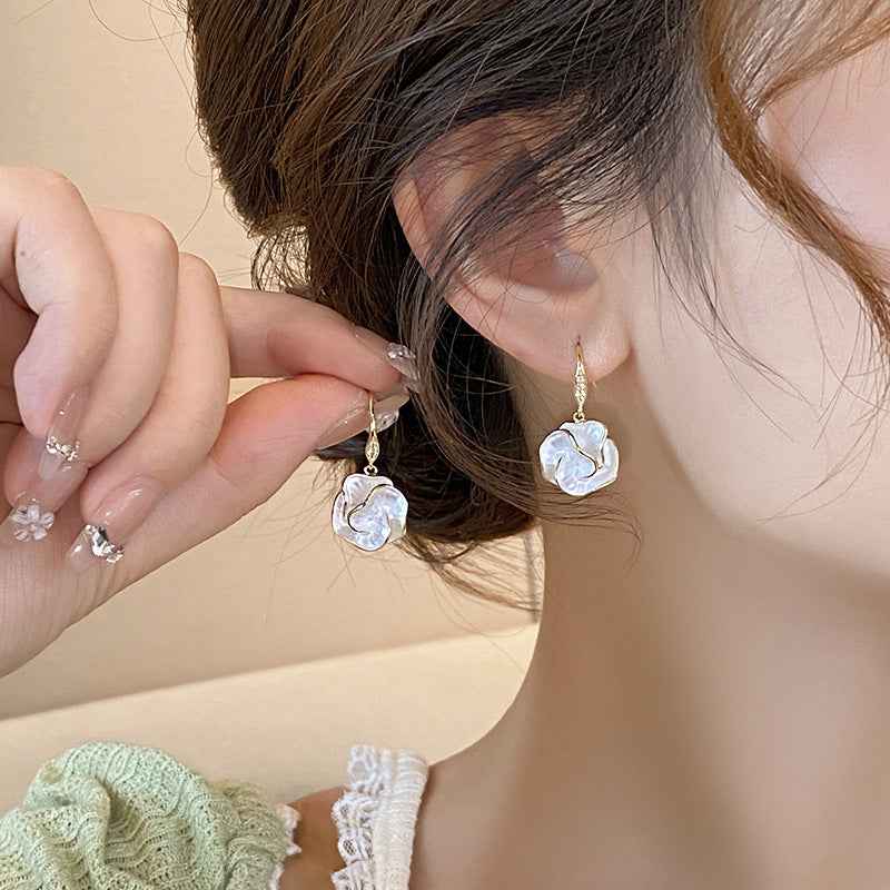 French-style Dripping Glaze Camellia Zircon Earrings – Unique, Elegant, and Charming Drop Earrings with a Light Luxury & High-End Feel | Stud Earrings & Accessories