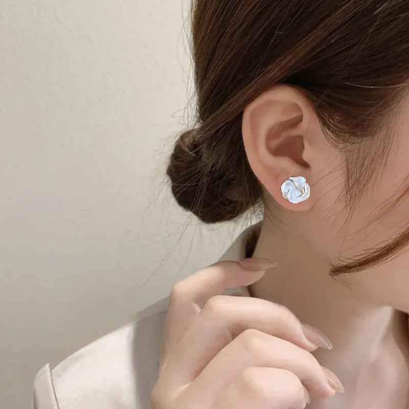 French-style Dripping Glaze Camellia Zircon Earrings – Unique, Elegant, and Charming Drop Earrings with a Light Luxury & High-End Feel | Stud Earrings & Accessories