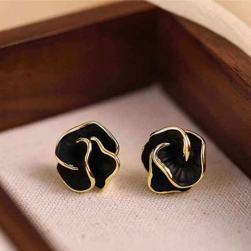 French-style Dripping Glaze Camellia Zircon Earrings – Unique, Elegant, and Charming Drop Earrings with a Light Luxury & High-End Feel | Stud Earrings & Accessories