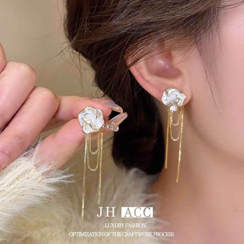 French-style Dripping Glaze Camellia Zircon Earrings – Unique, Elegant, and Charming Drop Earrings with a Light Luxury & High-End Feel | Stud Earrings & Accessories