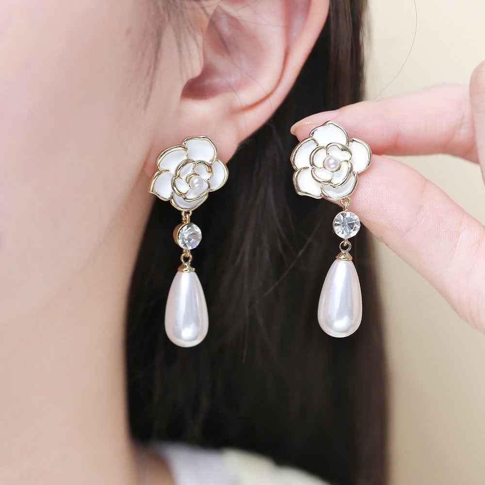 French-style Dripping Glaze Camellia Zircon Earrings – Unique, Elegant, and Charming Drop Earrings with a Light Luxury & High-End Feel | Stud Earrings & Accessories