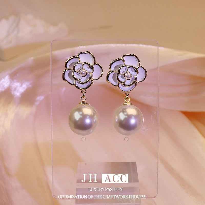 French-style Dripping Glaze Camellia Zircon Earrings – Unique, Elegant, and Charming Drop Earrings with a Light Luxury & High-End Feel | Stud Earrings & Accessories