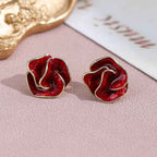 French-style Dripping Glaze Camellia Zircon Earrings – Unique, Elegant, and Charming Drop Earrings with a Light Luxury & High-End Feel | Stud Earrings & Accessories