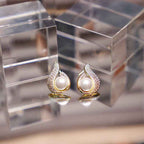 S925 Sterling Silver French Retro Convertible Pearl Earrings – Copper Electroplated Real Gold Studs, Elegant and Versatile Accessories.