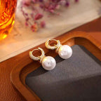 S925 Sterling Silver French Retro Convertible Pearl Earrings – Copper Electroplated Real Gold Studs, Elegant and Versatile Accessories.